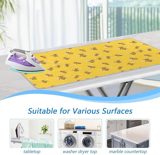 Yellow Bees Honey 01 Ironing Mat for Table top Portable Ironing Pad Blanket for Washer Dryer Countertop Travel