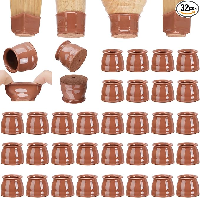 CHUNZEXI 32 Pack Chair Leg Floor Protectors for Hardwood Floors, Silicone Felt Covers Pads Caps, Protect Wood Furniture Feet Floors Noise Reduce and Scratch (Universal Large & Brown)