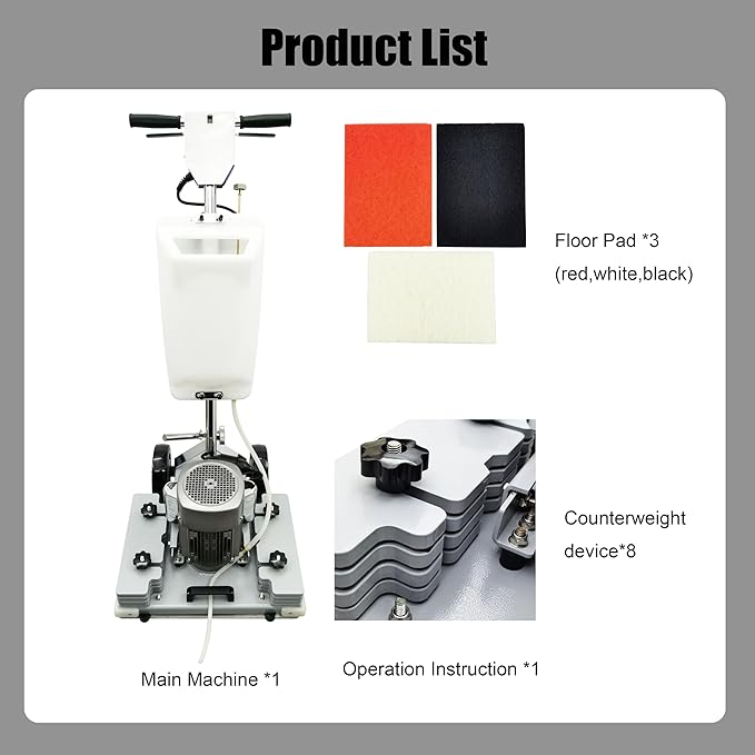 Floor Grinding Scrubber Buffer Polisher Machine Square Chassis Clean Polish Wax Renovate Step Gymnasiums Shops Hotels Office Exhibition Hard Ground 110V Commercial Industrial