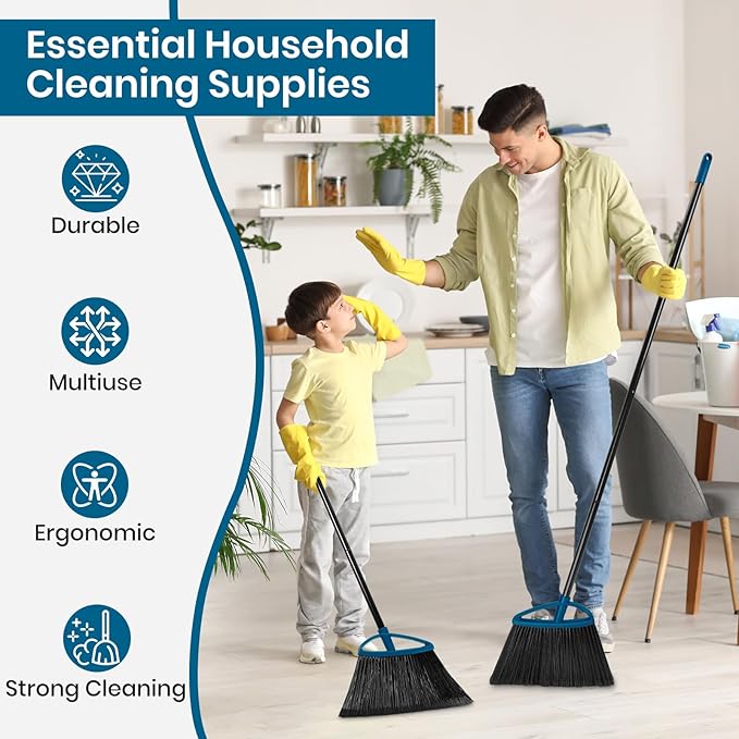 MAVRIZ Outdoor Broom Heavy Duty Angle Broom with 60" Long Handle Stiff Bristle Brooms for Sweeping Indoor, Restaurant, Shop, Garage, Commercial