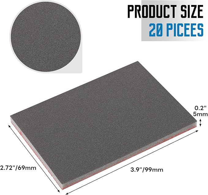 20 Pack 800 Grit Sanding Sponge, 3 x 4 Inch Soft Foam Sanding Block Wet Dry Sanding Pads, Washable Sandpaper Sponge Drywall Sand Block for Wood, Metal, Furniture Polishing (800 Grit)