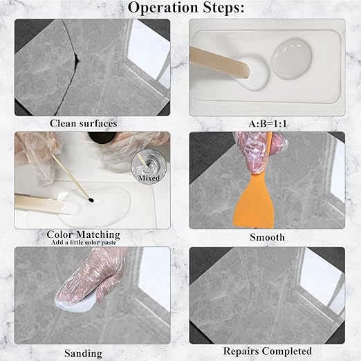 Tub, Tile and Shower Repair Kit (Color Match), Hupeyna Porcelain Repair Kit, Bathtub Repair Kit for Chips Dents Cracks Holes Scratchs, etc. Fiberglass Repair Kit (More Color)