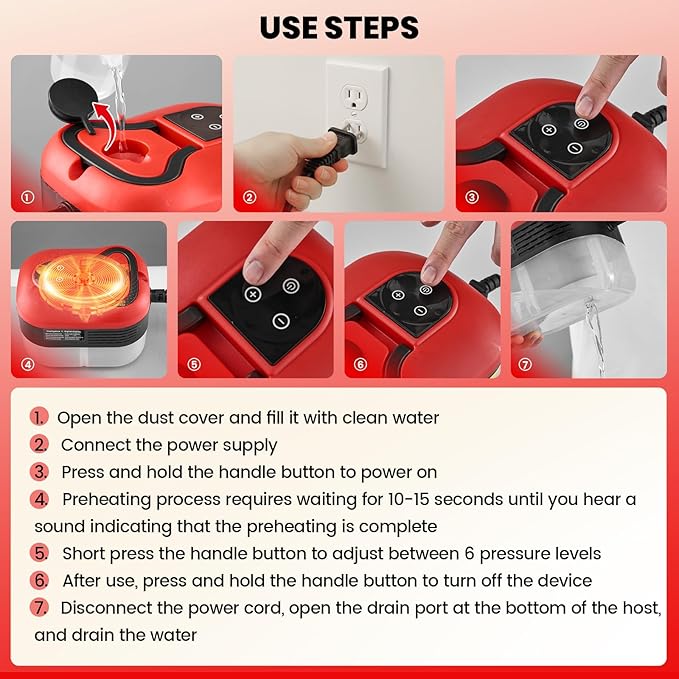 Saker Steam Cleaner for Home,6-Level Adjustable Steamer for Cleaning,Portable Handheld Steam Cleaner,Portable Steamer for Cleaning,Suitable for Kitchen Cleaning,Bathroom,Living Room