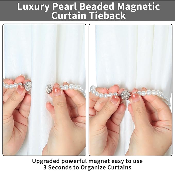 Magnetic Tiebacks for Curtains, 2 Pack Bow Pearl Curtain tiebacks Curtain Buckle Clips with High-Elastic Spring Wire,Curtain Holders for Wall,Drapery tiebacks,Curtain Ties (2pcs Bow)