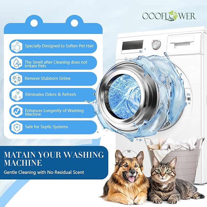 Washing Machine Cleaner Tablets 24 Pack, Formulated for Pet Owners, Deodorizer, Work with Top & Front Load, HE, Deep Cleaning Descaler, Removes Residue and Odors, Septic Safe