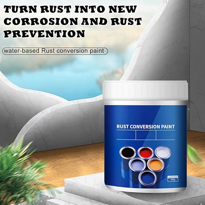 Weatherproof Rust Converter Paint for Metal, Rust Remover for Metal and Primer, Water-Based Industrial Anti-Rust Metallic Paint with Brush, Long-Lasting Rust Prevention & Protection, 10.7 Oz (Black)