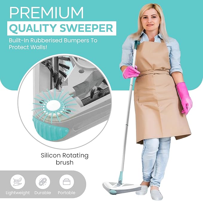Zippi Sweeper Standard - 2025 New and Improved Lightweight Sweeper, Perfect for Short Carpet Hardwood and Tile, Triangular Design Allows for Sweeping in Corners, 30 Minutes Cleaning Time
