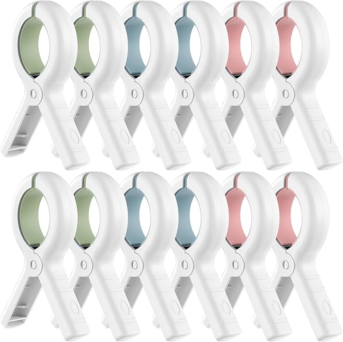 Senbowe 12 Pack Beach Towel Clips,Pool Chair Clips,Heavy Duty Plastic Clothes Pins,Quilt Drying Clips,Windproof Clothes Clips,Keep Your Towel,Clothes,Blankets to Dry on Clothesline and Hanging Rack