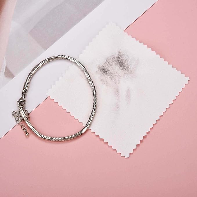 SEVENWELL 100pcs Jewelry Cleaning Cloth White Polishing Cloth for Sterling Silver Gold Platinum Small Silver Polish 8x8cm