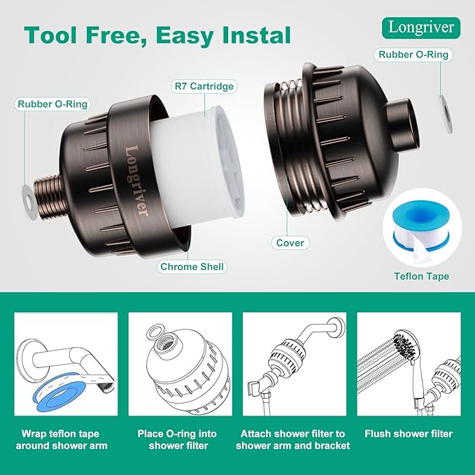 R7 Shower Filter High Put Shower Water Filter for Hard Water 99.99% Remove Chlorine, Heavy Metals, Shower Water Softener, Improve your skin and hair, Bathroom Fixture Hardware Parts, Oil Rubbed Bronze