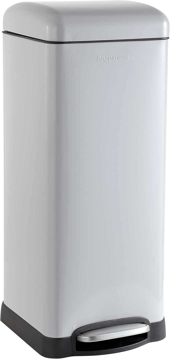 happimess HPM1007C Betty Retro 8-Gallon Step-Open Trash Can with Soft-Close Lid, Fingerprint Resistant, Modern, Minimalistic for Home, Kitchen, Laundry Room, Office, Bedroom, Bathroom, Gray
