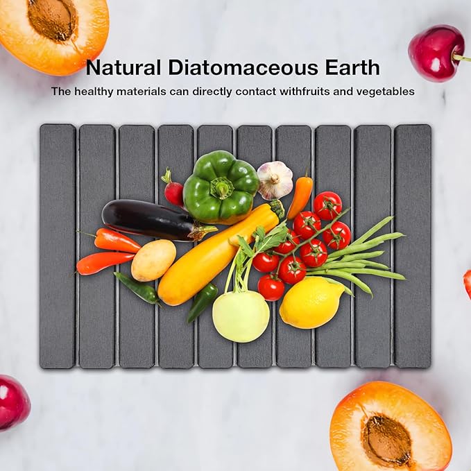 Large Diatomite Kitchen Counter Drying Mat – 24”x16”, Aesthetic Stone Mat for Dishes, Roll-Up Space-Saving & Quick-Drying Stone Rack, Dark Grey