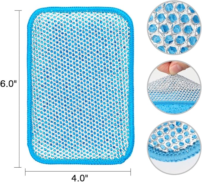 HOMEXCEL 12 Pack Scrub & Wipe Cloths, Scrub Sponges with Non-Scratch Wire Dishwashing Rag for Kitchen, All-Purpose Cloth for Dishes, Pots, Pans, Non-Stick Cookware, Countertops (Blue)