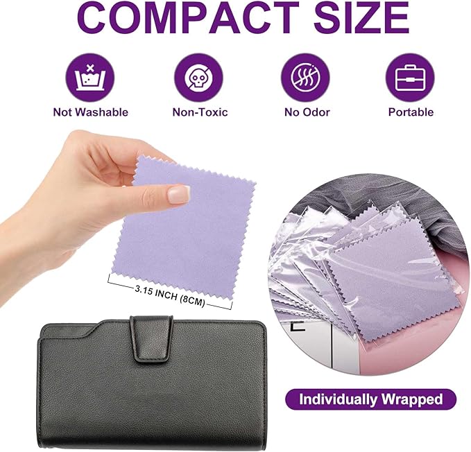 SEVENWELL 50pcs Jewelry Cleaning Cloth Purple Polishing Cloth for Sterling Silver Gold Platinum Small Silver Polish 8x8cm