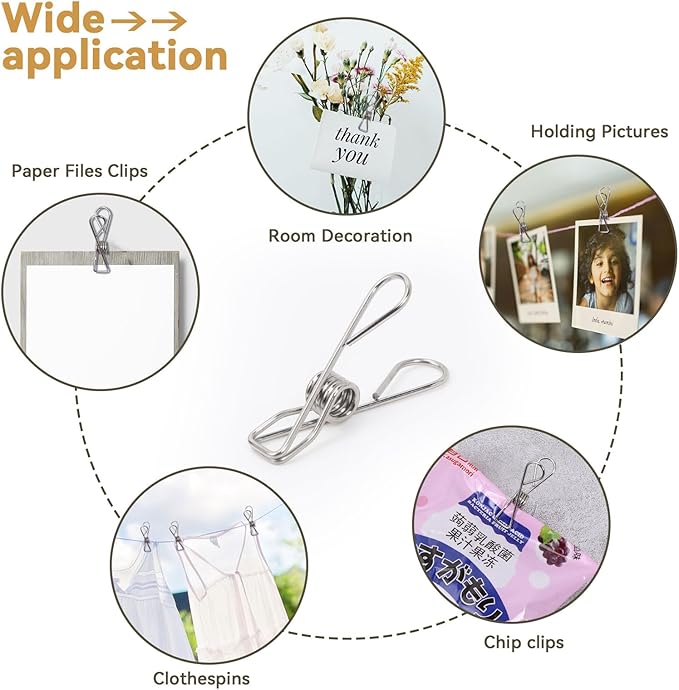 40 Pack Clothes Pins Heavy Duty, Metal Clothespins Assorted Size Include Extra Large, 304 Stainless Steel Clothes Pins with Waterproof Bag, 2.4/2.6/3.4 Inch Laundry Clips Outdoor