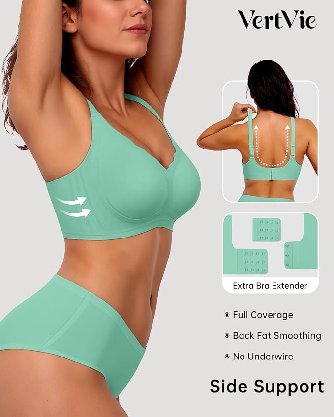 Vertvie Womens Seamless Bras No Underwire Supportive Wireless Push Up Full Coverage Bralette Comfort Scalloped T-Shirt Bra