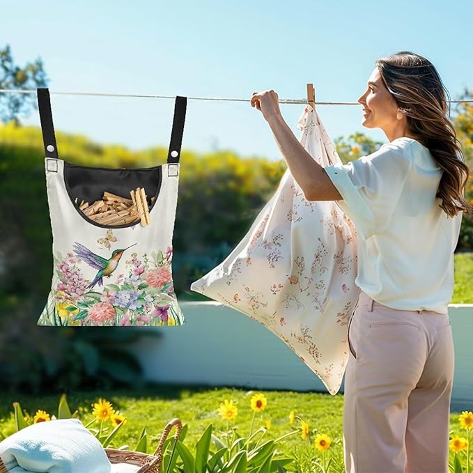 Hummingbird Handy Clothespin Bags Floral Space-Saving Clothespin Storage Hanger Bag, Hanging Storage Organizer with Hanging Rope for Home Outdoor Supply
