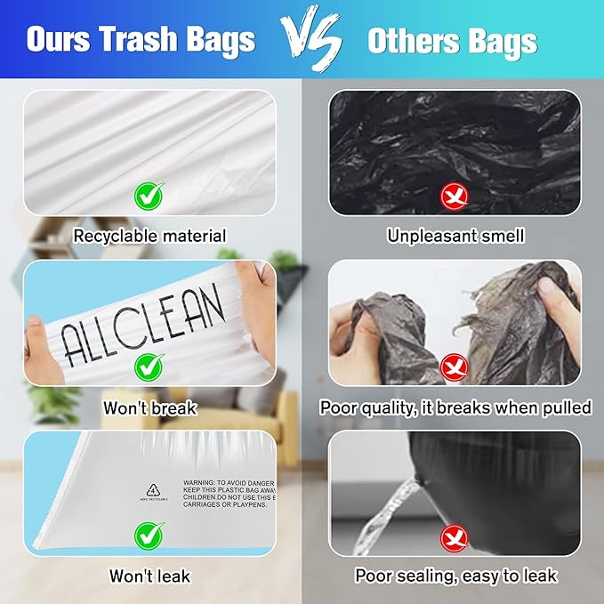 Trash Bags 10 Gallon Medium Kitchen Drawstring Bathroom Garbage Bags, Fit 8-10 Gal Bins,Extra Strong&Leak-Proof,Unscented&Recyclable Trash Can Liners for Bathroom Home Office Garden Lawn