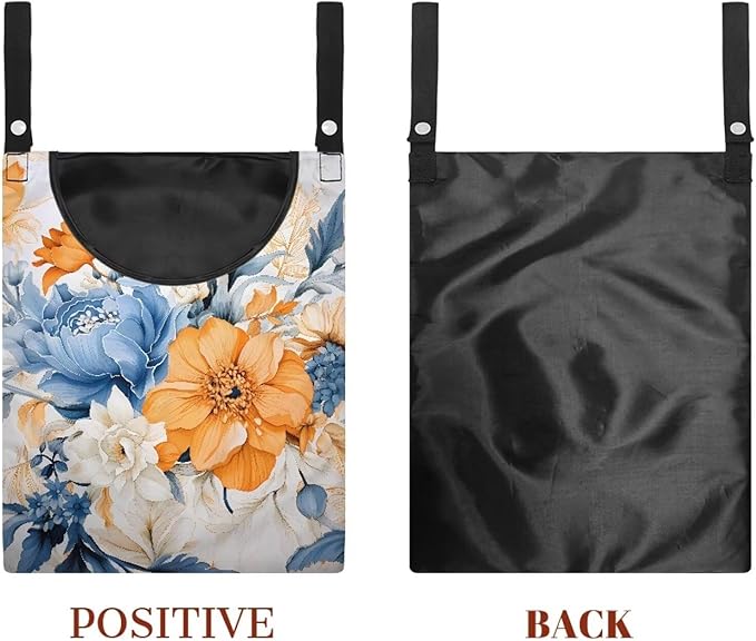 Art Flowers Clothespin Bag with Hanging Hook Summer Laundry Clothes Pin Holders Waterproof Clothes Pin Hanging Bag Clothespin Storage Organizer with Large Opening
