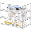 3 Pack Stackable Makeup Organizer, 12.1''L Acrylic Bathroom Organizer and Storage Undersink Drawer, Cosmetics and Beauty Supplies,Clear Plastic Storage Bins for Vanity,Pantry,Desk,Cabinet,Kitchen