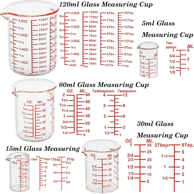 Ackers 7-Piece Glass Measuring Cup Set, Borosilicate Beaker Style Nesting Liquid Measuring Cups