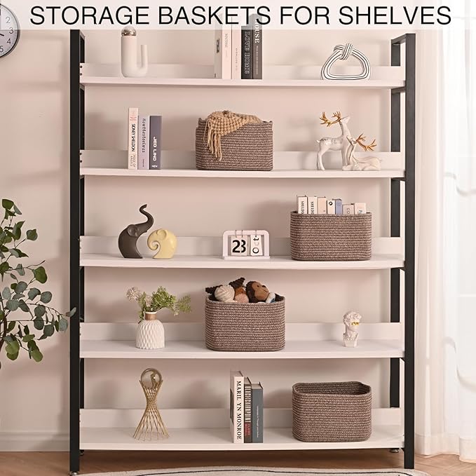 Small Storage Baskets for Organizing Shelves, Cotton Rope Basket for Storage, Cute Rectangular Book Toy Basket, 12.7"×9.1"×7.9", 4 Packs, Dark Brown