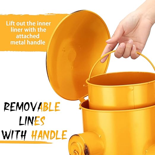 Hoolerry Fire Hydrant Trash Can Retro Creative Garbage Can with Inner Bucket Large Capacity Wrought Iron Pedal Trash Can Indoor Outdoor Waste Bins for Park Garden Kitchen Garbage (Yellow, Large)