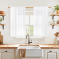YoungsTex 40 Inch Length White Linen Curtains for Kitchen Window, Rod Pocket Short Semi Sheer Drapes Light Filtering for Bathroom Bedroom Back Tab Small Curtain, 42 X 40 Inch, 2 Panels