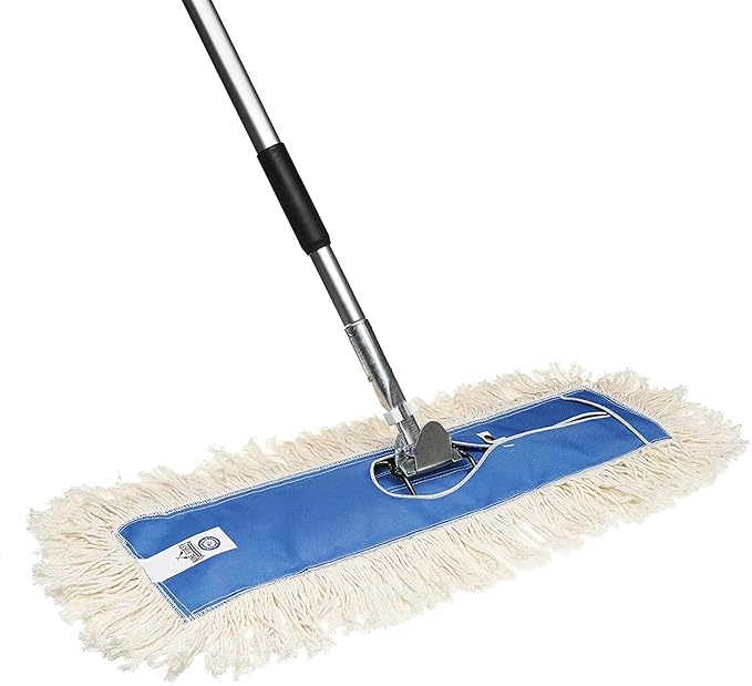 Nine Forty 48" Premium Cotton Dust Mop Kit - Heavy Duty Mop Head with Handle for Industrial, Commercial, and Residential Cleaning - Dry Floor Duster for Hardwood Surfaces - White