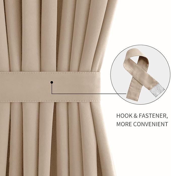 DWCN French Door Curtains – Rod Pocket Thermal Blackout Curtain for Doors with Glass Window, Kitchen and Patio Doors for Privacy, 25 X 72 Inches Long, 1 Curtain Panel with Tieback, Beige