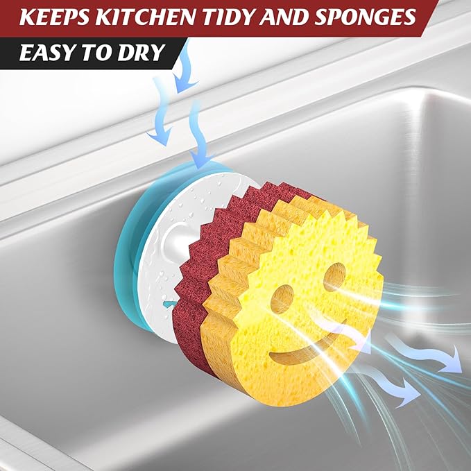 Sponge Holder for Kitchen Sink,Sink Caddy Organizer with Suction Cup Installation for Kitchen/Bathroom, Self Draining,Sponge Caddy for Holding Smiley Sponges-White