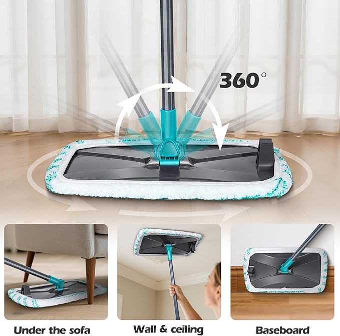 MASTERTOP Microfiber Flat Mop, Extra Large Surface Dust Mop with 5 Wet & Dry Reusable Pads, Hardwood Mops with Telescopic Handle for Laminate, Tile, Vinyl Floor Cleaning, 1 Cleaning Scraper