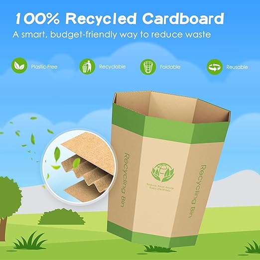 6-Pack Cardboard Trash Can – Foldable, Recyclable, Plastic-Free & Reusable Small Waste Paper Basket - Garbage Bin Perfect for Office, Bedrooms, Home, Events & Outdoor Activities (1.6 Gallon)