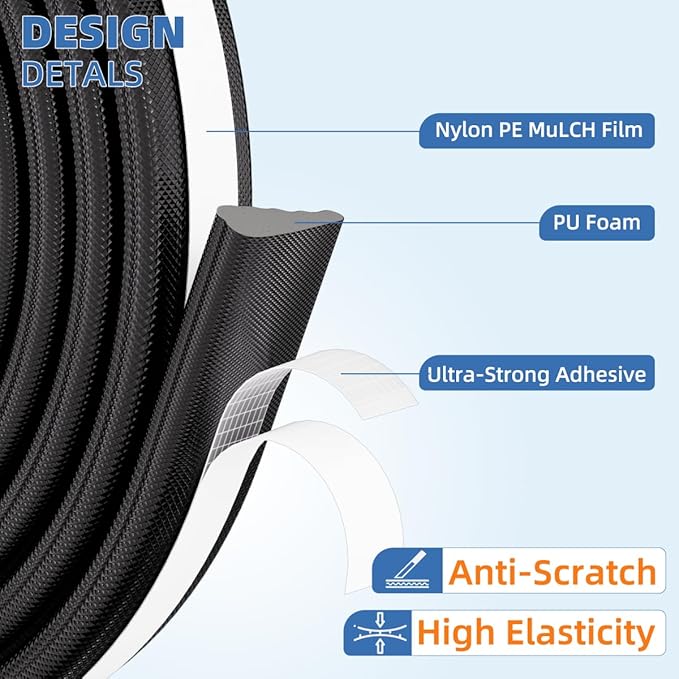 Wedge-Shape Window Weather Stripping Door Frame Seal Strip 118” White,Upgrade Black Foam,Soundproofing,Draft Stopper,Winter Insulation,Noise Blocker, Gap Filler for Exterior Front Door Side