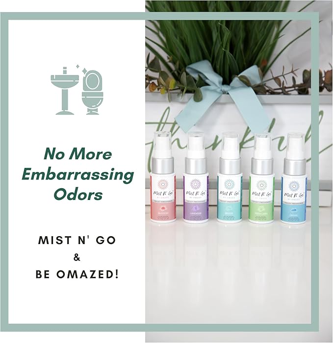Mist N' Go by Omaze Travel Toilet Spray Odor Eliminator - Toilet Freshener for Bathroom Air Deodorizer - Clean Mix, Travel Size (3x1oz)