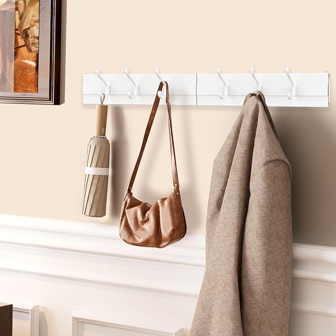 Laundry Drying Rack, Collapsible Wall Mounted Clothes Drying Rack - Foldable,Space Saving, 13.2 Linear Ft, 5 Aluminum Rods, 60 lb Capacity (White, 40" Wide)