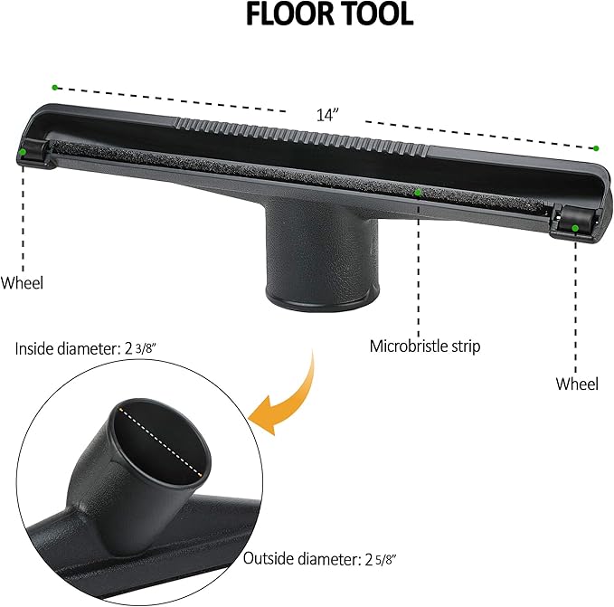 2 1/2 inch Attachments & Accessories 2.5 Wet Dry Vac - Extension Wands, Floor Brush, Dust Brush, Crevice Tool, Utility Nozzle, Compatible with Shop Vac - 6-Pack Attachments