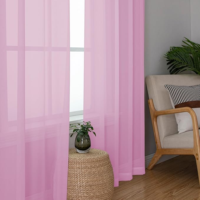 Chyhomenyc Pink Sheer Curtains 78 Inches Long 2 Panels Set for Living Room, Light Filtering Voile Lightweight Bedroom Curtains, Rod Pocket Solid Window Treatment Drapes, Each 42W x 78L