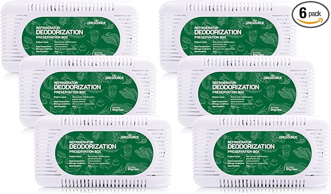 6 Pack Fridge Deodorizer, Refrigerator and Freezer Deodorizer Odor Eliminator Reusable, Unscented Activated Carbon Odor Absorber and Moisture for Freezers, Coolers, Closet and Trash Can