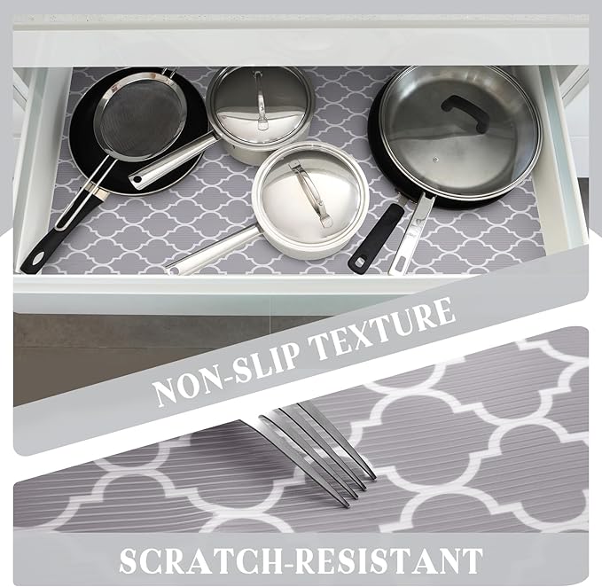 Glotoch 2 Rolls Non Adhesive Shelf Liners for Kitchen Cabinets, Waterproof Drawer Liners for Kitchen, Non Slip Cabinet Liners for Shelves/Dresser/Refrigerator/Bathroom, 17.5" x 30 FT, Gray