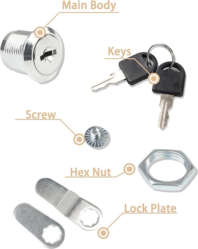 Cabinet Locks, 6 Pcs MoHern Keyed Alike 5/8 Inch (16mm) Rv Storage Lock, Cylinder Locks, Zinc Alloy Cam Lock with Keys for Cabinet, File Drawer Dresser and More