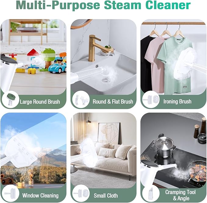 11-in-1 Steam Mop - Detachable Handheld Steam Cleaner with 500mL Tank, 260℉ Floor Steamer for Hardwood, Tile, Grout, Windows, Bath & Kitchen - 3-Level Steam Control, Multi-Purpose Floor Steam Cleaner