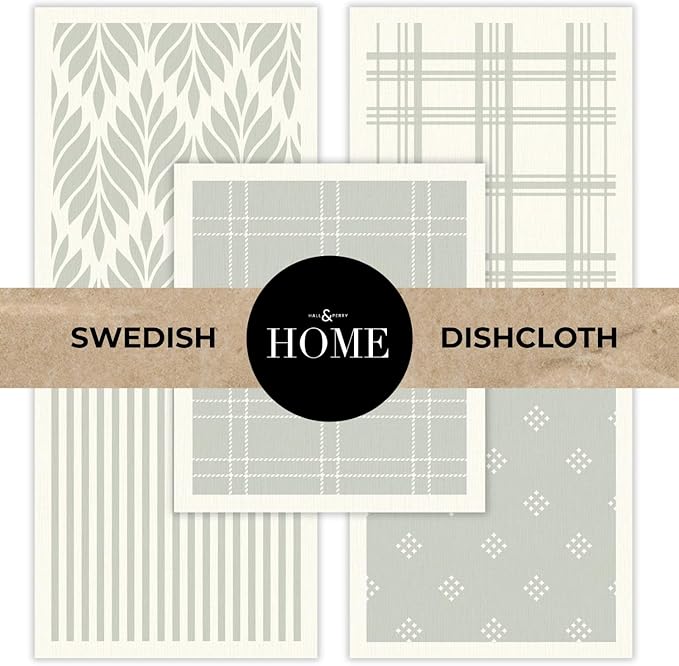 HALL & PERRY Swedish Dishcloths for Kitchen, 5-Pack, Reusable Cellulose Sponge Cloths for Kitchen & Cleaning – Eco-Friendly, Ultra-Absorbent, Quick-Drying (Sage Green)