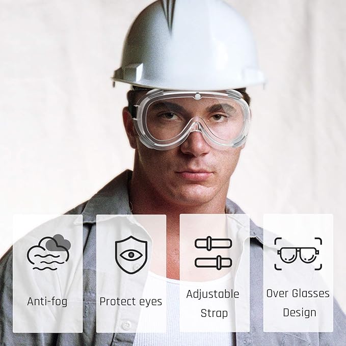 Safety Goggles Medical Goggles Fit Over Eyeglasses Anti-Fog Safety Glasses Clear Lab Goggles chemistry Protective Eyewear ANSI Z87.1