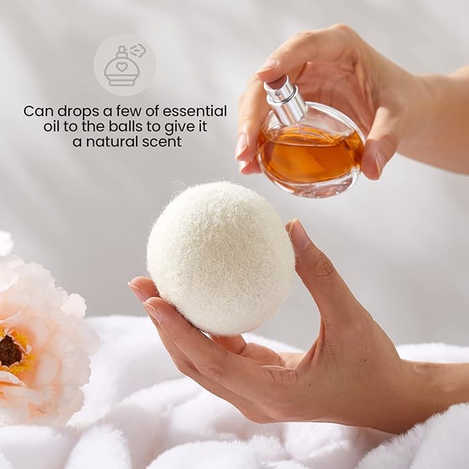 Roowest 60 Pcs Wool Dryer Balls Set Reusable Laundry Wool Balls with Muslin Bags Fabric Softener Anti Wrinkle Anti Static Saving Energy and Time