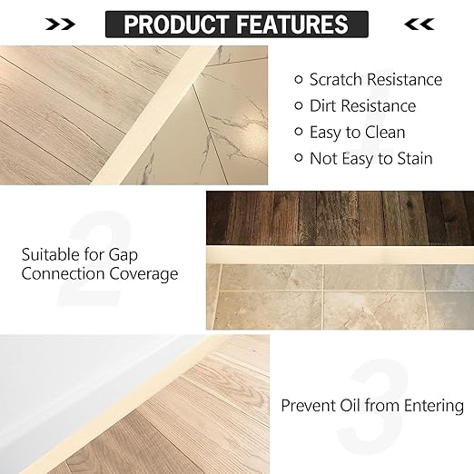 20Ft Floor Transition Strip Self Adhesive Vinyl Cover Floor Strip Flat Divider Transition Strip Wood Grain Design for Laminate Floor Gaps and Doorway Transitions (20Ft x 2 Inch, Beige)