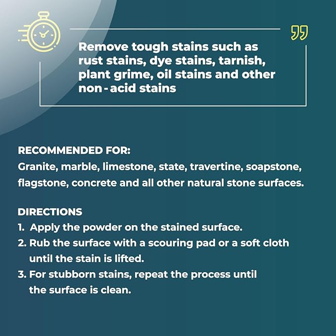 Skylarlife Multi-purpose Surface Stone Cleaning Powder (200g) to remove rust stain, yellowing, oil stains, from most marble, granite, quartz, concrete, countertop and other non-porous surface, remove adhesive spots and stains from boat and plastic and ...