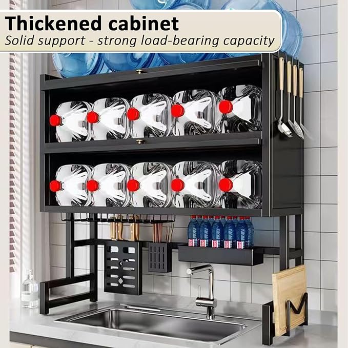 Dish Drying Rack 4 Tiers with Cover, Keep Kitchen Sink Shlef Organized Space-Saving Dish Drying Rack, Large Drying Rack for Dishes, Glasses, Bowls, Cutlery (White, W-25.6)