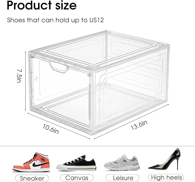 9 Pack Thicken Shoe Organizer Stackable,Upgraded Sturdy Shoe Storage Box with Magnetic Door,Shoe Containers For Sneaker Display,Hat Organizer,White