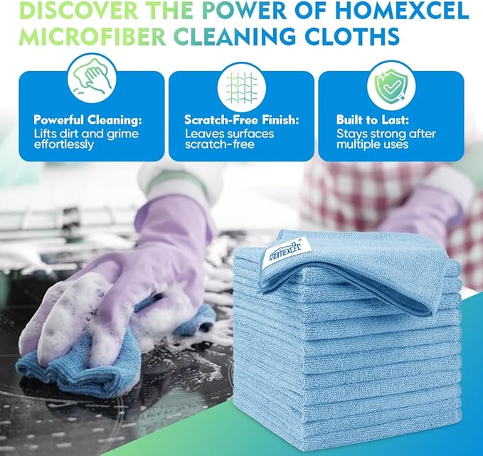HOMEXCEL Microfiber Cleaning Cloth 20 Pack 11.5 x 11.5 inch Microfiber Towels for Cars Ultra Absorbent Car Washing Cloth Lint Free Streak Free Cleaning Rags for Car, Kitchen Window Blue